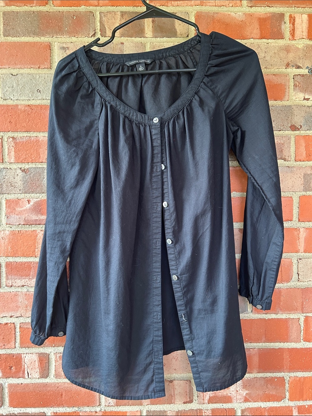 Banana Republic Black Button-Front Cotton Blouse